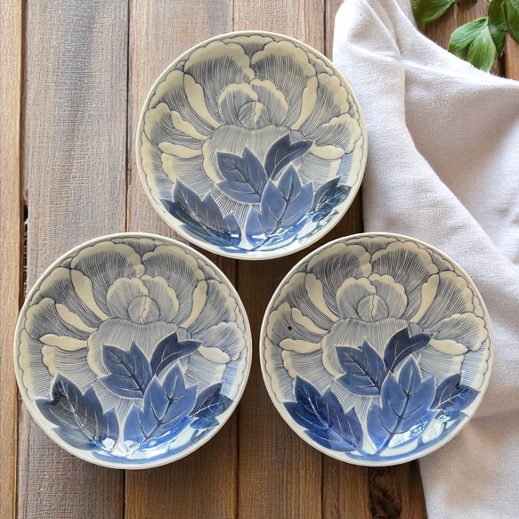 古伊万里染付牡丹6寸皿3枚 中皿 antique art nozomi 通販 18205960