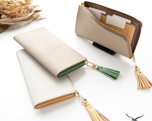 マチあり L字ファスナー 長財布 【 バイカラー シュリンクレザー