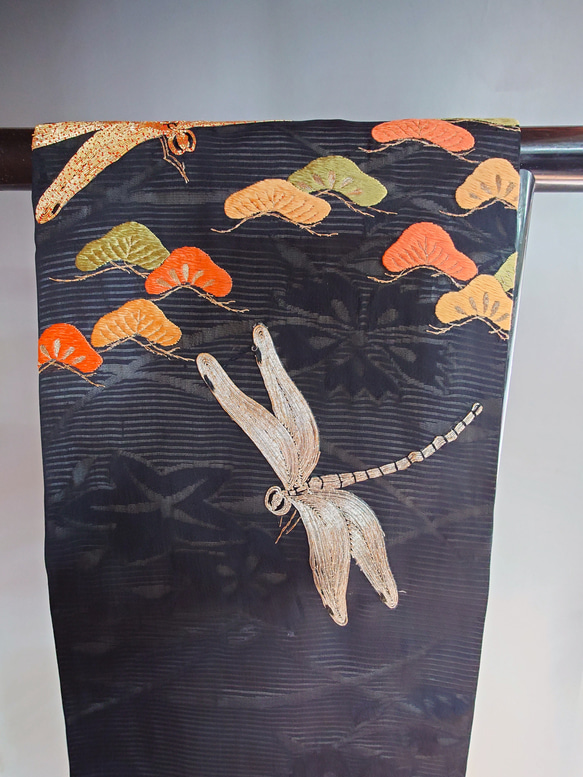名古屋帯】紋紗 とんぼと松の刺繍アンティーク帯 和装小物（帯・半襟