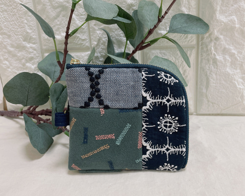ミナペルホネンハンドメイド パッチワークL字ポーチ ポーチ みろん
