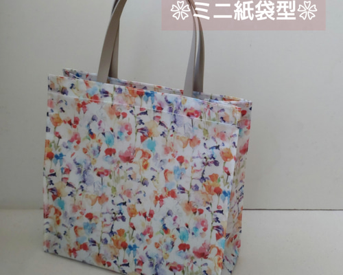 リバティ 〉ラミネート・ミニ紙袋型トートバッグ トートバッグ