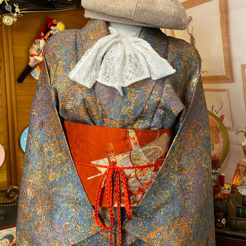 和洋折衷 着物 リメイク ロング 丈 ワンピース ドレス 洗える 化繊