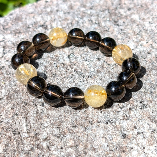 金針水晶ゴールド ルチルクォーツ 煙水晶スモーキークォーツ 数珠