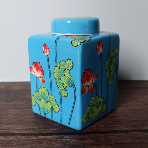 フランスアンティークレアなネイビーのお花柄cafeキャニスター蓋付き