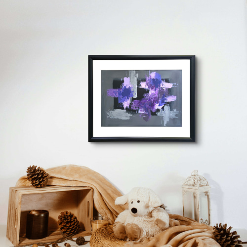 紫 / 抽象画 53×44㎝ A3 額セット インテリア 雑貨 おしゃれ モダン