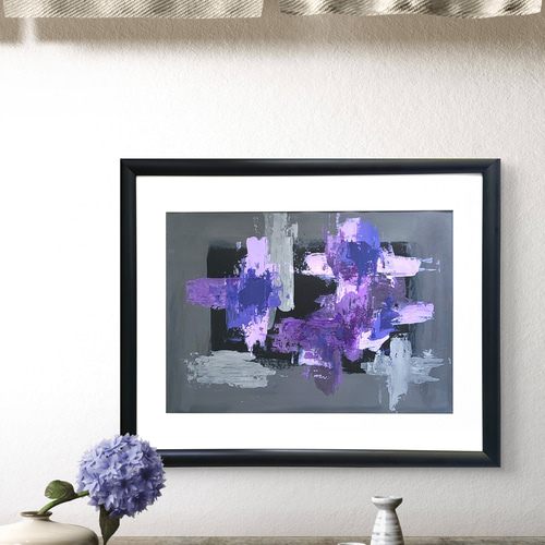 紫 / 抽象画 53×44㎝ A3 額セット インテリア 雑貨 おしゃれ モダン
