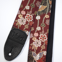 和柄ギターストラップ 扇面/赤-黒 京都西陣織 金襴生地 tiny products