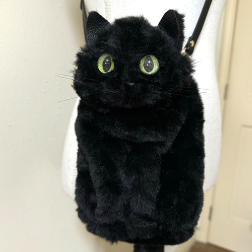 ぬいぐるみみたいな 黒猫さん巾着ポシェット スマホポシェット ミニ