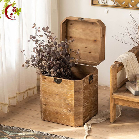 収納ボックス サイドテーブル 木製 大容量 レトロ風 ヴィンテージ風
