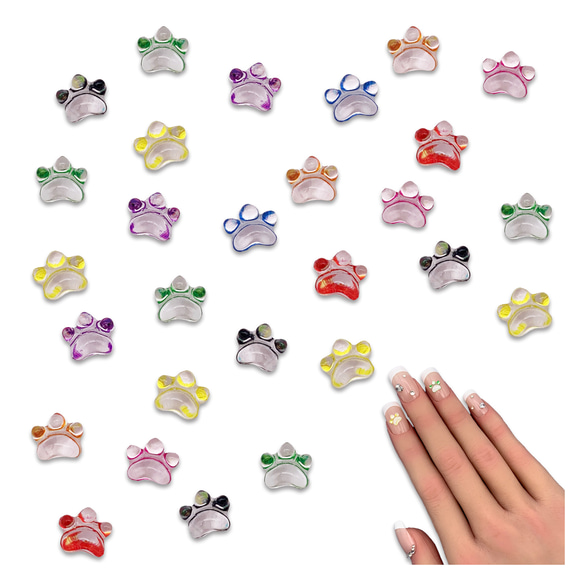 ネイルパーツ 猫 肉球 動物 5mm 小さめ ミックス 100個 透明 樹脂