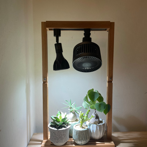 植物育成LEDライトスタンド［オーク］回転式サーキュレーター、LED付