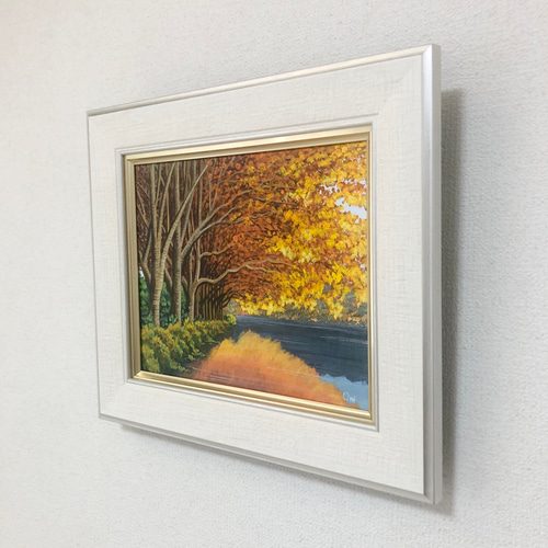 秋の湖畔」アクリル画 額縁付 原画 キャンバス F3サイズ 絵画 Oni 通販