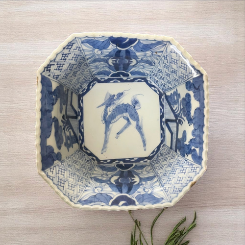 伊万里染付麒麟八角鉢＜金継ぎしました＞ お椀・ボウル・鉢 antique