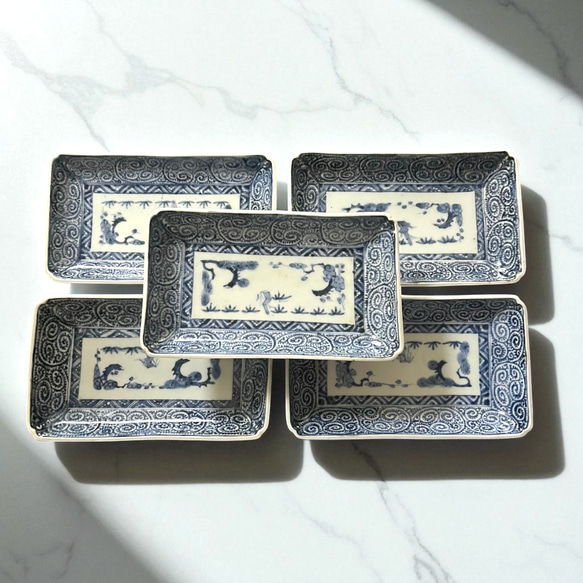 古伊万里蛸唐草紋様角長皿5枚 江戸中期 長皿 antique art nozomi 通販