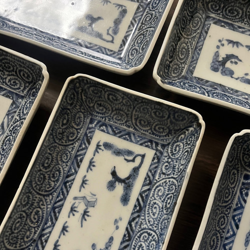 古伊万里蛸唐草紋様角長皿5枚 江戸中期 長皿 antique art nozomi 通販