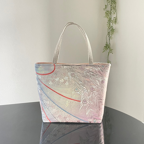 帯リメイクバッグ 煌めく孔雀 Mサイズ 和装バッグ 帯バッグ トート