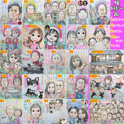 そっくりでかわいいプロの手描き似顔絵オーダーメイド:仲良し家族を