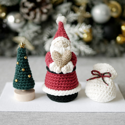 ハートときめく♡手編みの小さなクリスマス飾り / 置物 オブジェ