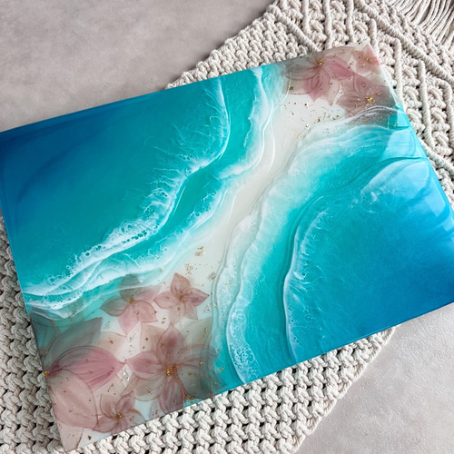 波間に流れるプルメリア 海レジンアート 波アート その他アート Pearly