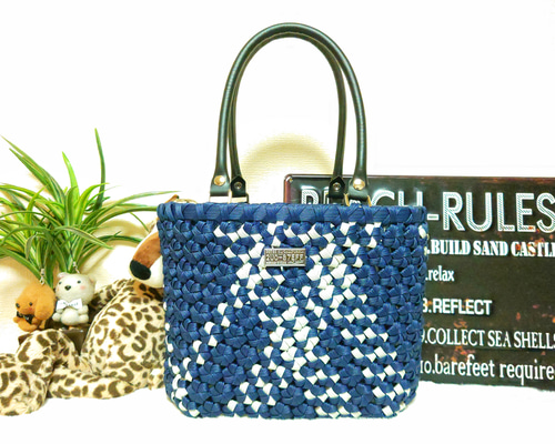 クラフトバンド＊かごバッグL/花結び✤ネイビー かごバッグ rikumom