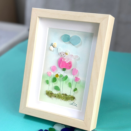 シーグラスアート no.10 一息ついてねby猫ちゃん インテリア雑貨 プチ