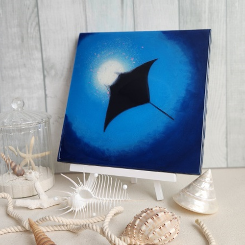 セール】マンタ（オニイトマキエイ）のオーシャンレジンアート パネル