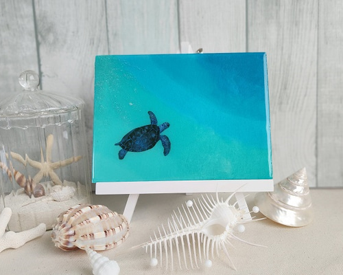 セール】ウミガメのオーシャンレジンアート ミニパネル 長方形 その他