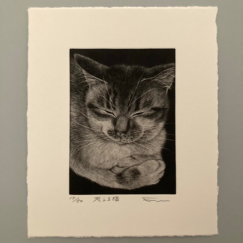 送料無料】銅版画「考える猫」シート 版画 佐藤恵美 通販 18371151