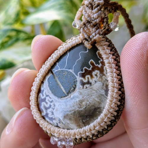 ☆アンモナイト(化石)☆マクラメ編みネックレス 230・マクラメ