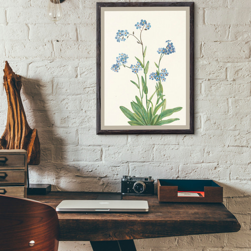 勿忘草の小花柄アートポスター☆水色ボタニカル可愛い華やかお洒落北欧
