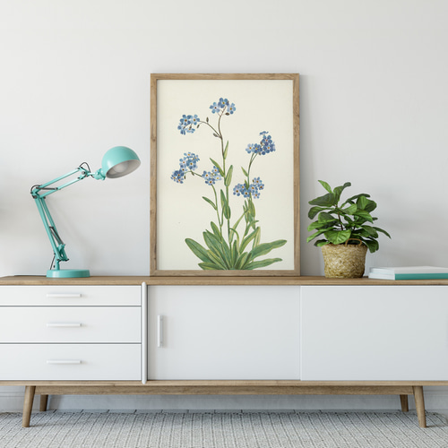 勿忘草の小花柄アートポスター☆水色ボタニカル可愛い華やかお洒落北欧