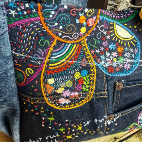 刺繍デニムバック No.554 デニムリメイク ショルダーバッグ サイド