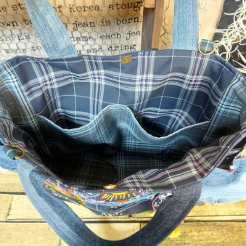 刺繍デニムバック No.554 デニムリメイク ショルダーバッグ サイド