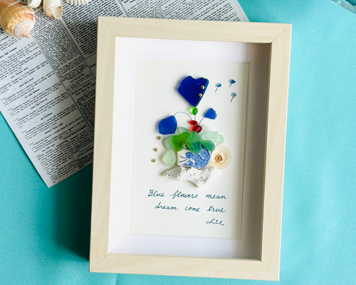 シーグラスアート no.22 海風を感じて フラワー インテリア雑貨 アート