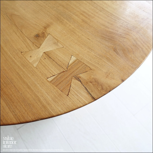 一枚板 チーク無垢材 プリミティブサイドテーブルN 一点物 丸テーブル