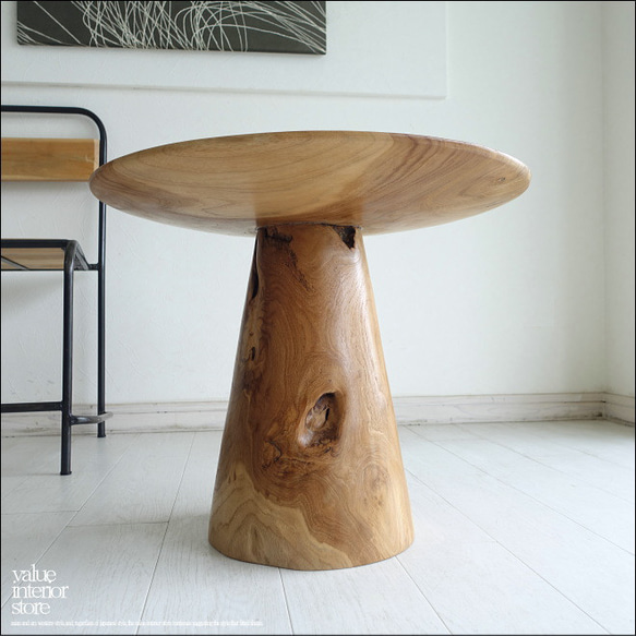 一枚板 チーク無垢材 プリミティブサイドテーブルN 一点物 丸テーブル