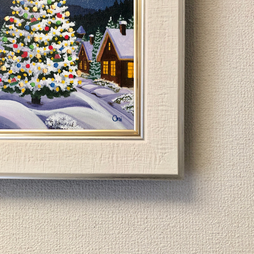 アクリル画 原画 「ホワイトクリスマス07」額縁付 F3サイズ キャンバス