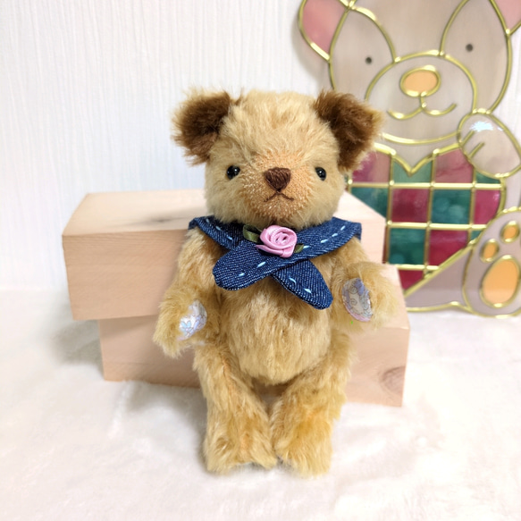 くまのぬいぐるみ ドイツ製モヘアのテディベア 豪華なゴールド生地に