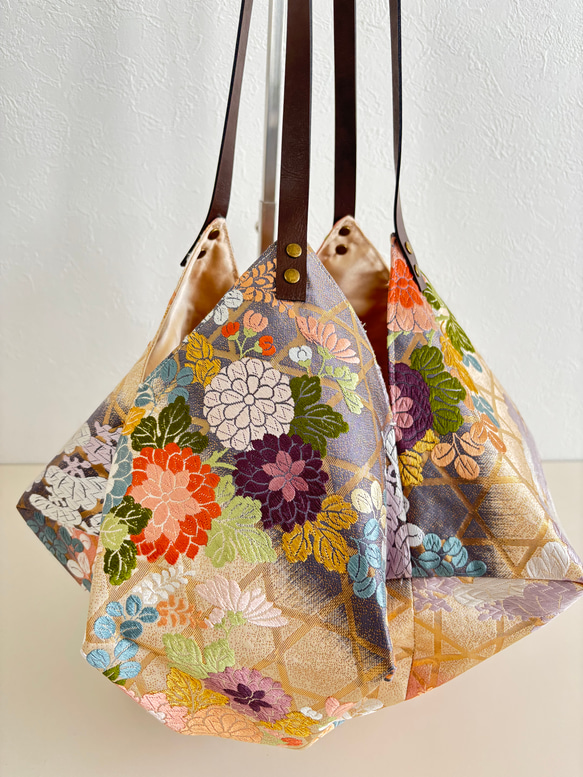 帯リメイクバッグ あずま袋、風呂敷袋、エコバッグ、ショッピング