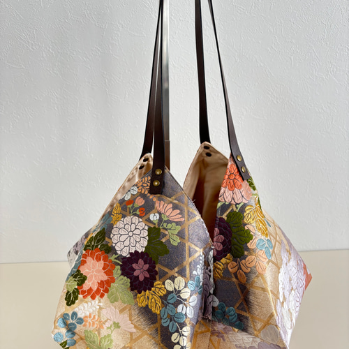 帯リメイクバッグ あずま袋、風呂敷袋、エコバッグ、ショッピング