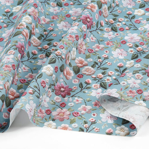 韓国製 花柄 刺繍のフラワー 刺繍風の花 生地 コットン100％シーチング