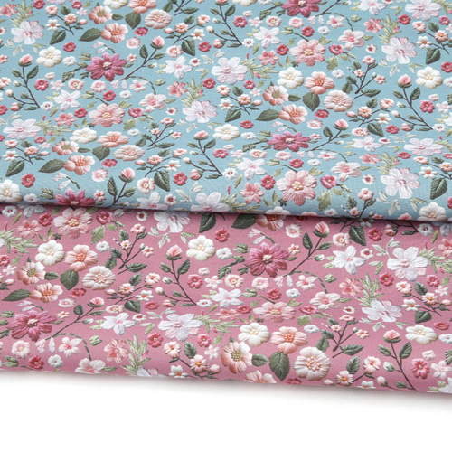 韓国製 花柄 刺繍のフラワー 刺繍風の花 生地 コットン100％シーチング