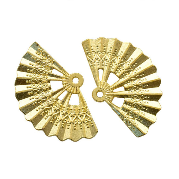 P958(2個)ネイルパーツ 金 ゴールド 成人式 扇子 デカパーツ ギャル