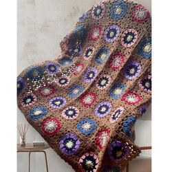 手編みブランケット/花モチーフ/グラニースクエア/カラフル/かぎ針編み