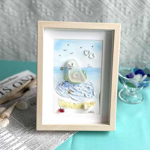 シーグラスアート no.70 『夏だ！海だ！サーフィンだ！あざらしさん編