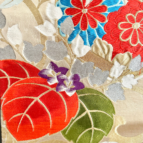 帯のタペストリー 金色に菊と桐と鳳凰 テーブルランナー使用可 小物 和