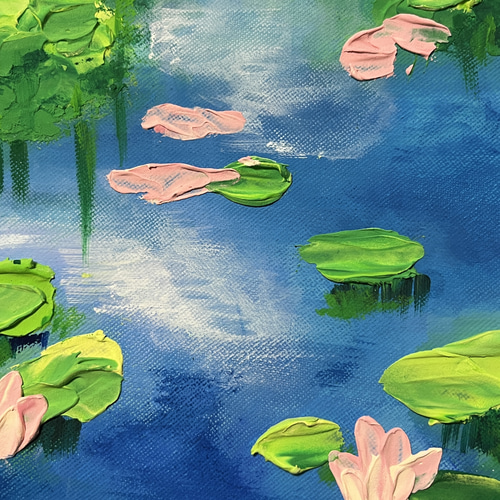 睡蓮の池 テクスチャーアート 原画 抽象画 イラスト キャンバス 絵