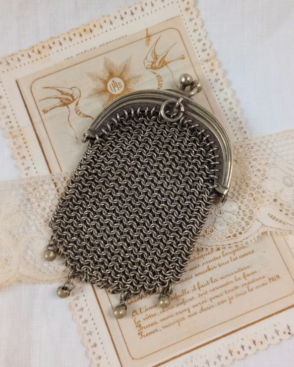 シルバーメタル メッシュコインパース シャトレーン フランス