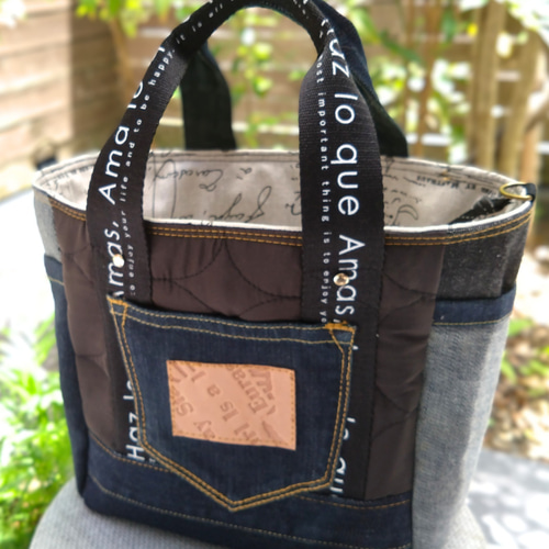 №738【DENIM✖️キルティング✨minnePouch付サイドポケット巾着ToteBAG