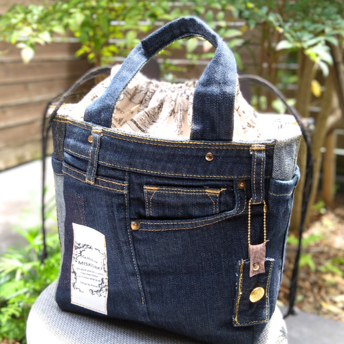 №738【DENIM✖️キルティング✨minnePouch付サイドポケット巾着ToteBAG